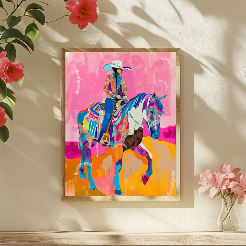 Maximalistiskt cowgirltryck - Cowgirldekor - Trendigt cowgirltryck - Preppy väggkonst - Trendig konst - Studentsalsdekor - Rosa sovrumsdekor bild 3