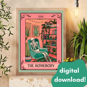 Carta del Tarot de la persona hogareña: descarga digital, decoración acogedora para el hogar, impresión artística de brujas, regalo para amantes de las plantas, estética hogareña