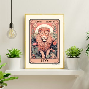 Leo Tarot Print -  Leo Art Print - Zodiac Art Print - Astrology Art Print - August Birthday Gift - Leo Wall Art - Leo Home Decor