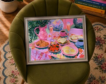 Pink Disco Ball Brunch Wall Art - Bar Cart Art Dopamine Kitchen Decor