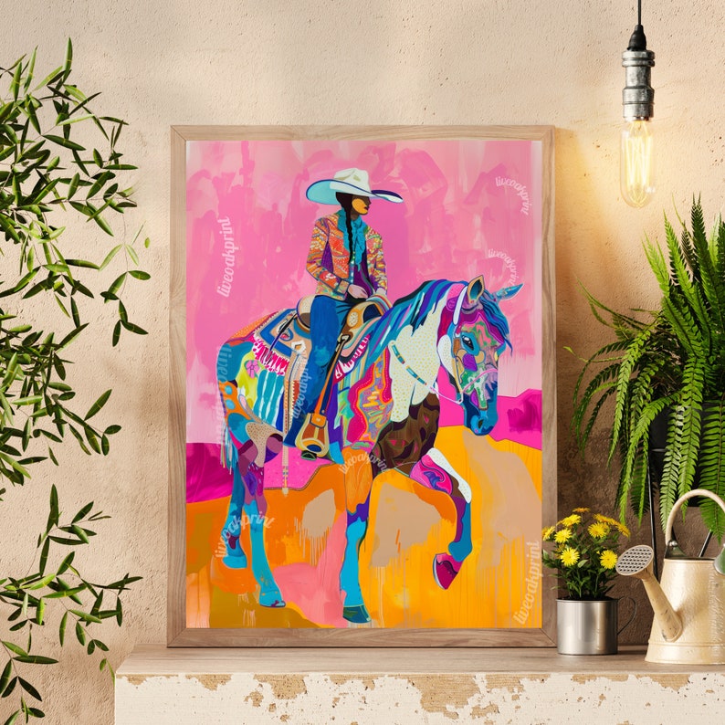 Maximalistiskt cowgirltryck - Cowgirldekor - Trendigt cowgirltryck - Preppy väggkonst - Trendig konst - Studentsalsdekor - Rosa sovrumsdekor bild 5