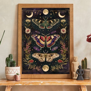 Vintage Scientific Butterfly Print - Lunar Moth Wall Art - Boho Butterfly Decor - Witchy Butterfly Art - Whimsigothic Print - Dark Academia