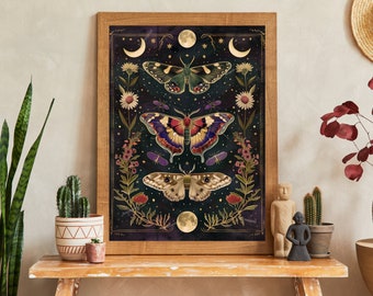 Vintage Scientific Butterfly Print - Lunar Moth Wall Art - Boho Butterfly Decor - Witchy Butterfly Art - Whimsigothic Print - Dark Academia