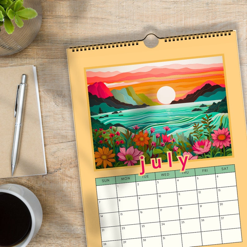 2024 Kalender Wandkalender 2024 Seizoenskunst Bergwandkalender Boho Kunstkalender Kleine Kalender Natuurliefhebber Cadeau afbeelding 9