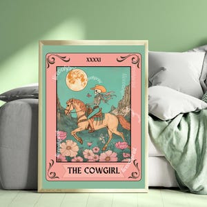 Impressão de Tarô Cowgirl - Arte de Parede Ocidental - Presentes Ocidentais - Presente de Cowgirl - Decoração de Cowgirl - Impressão de Cowgirl Retro - Decoração de Parede do Sul