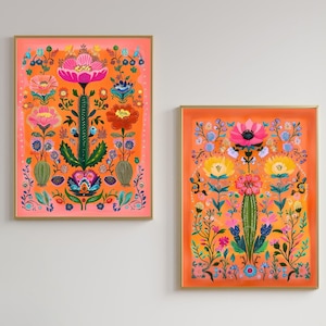 Set of Two Vibrant Mexican Cactus Wall Art – Folk-style Desert Print ...
