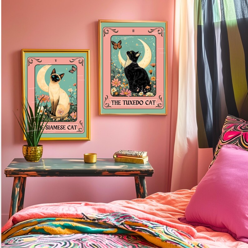 Siamese Cat Tarot Art Print – Whimsical Cat Wall Decor Cat Decor for ...