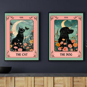 Cat and Dog Tarot Card Bundle - Whimsical Animal Tarot Prints - Bookish Pet Wall Art - Boho Decor for Pet Lovers - Eclectic Gift Set