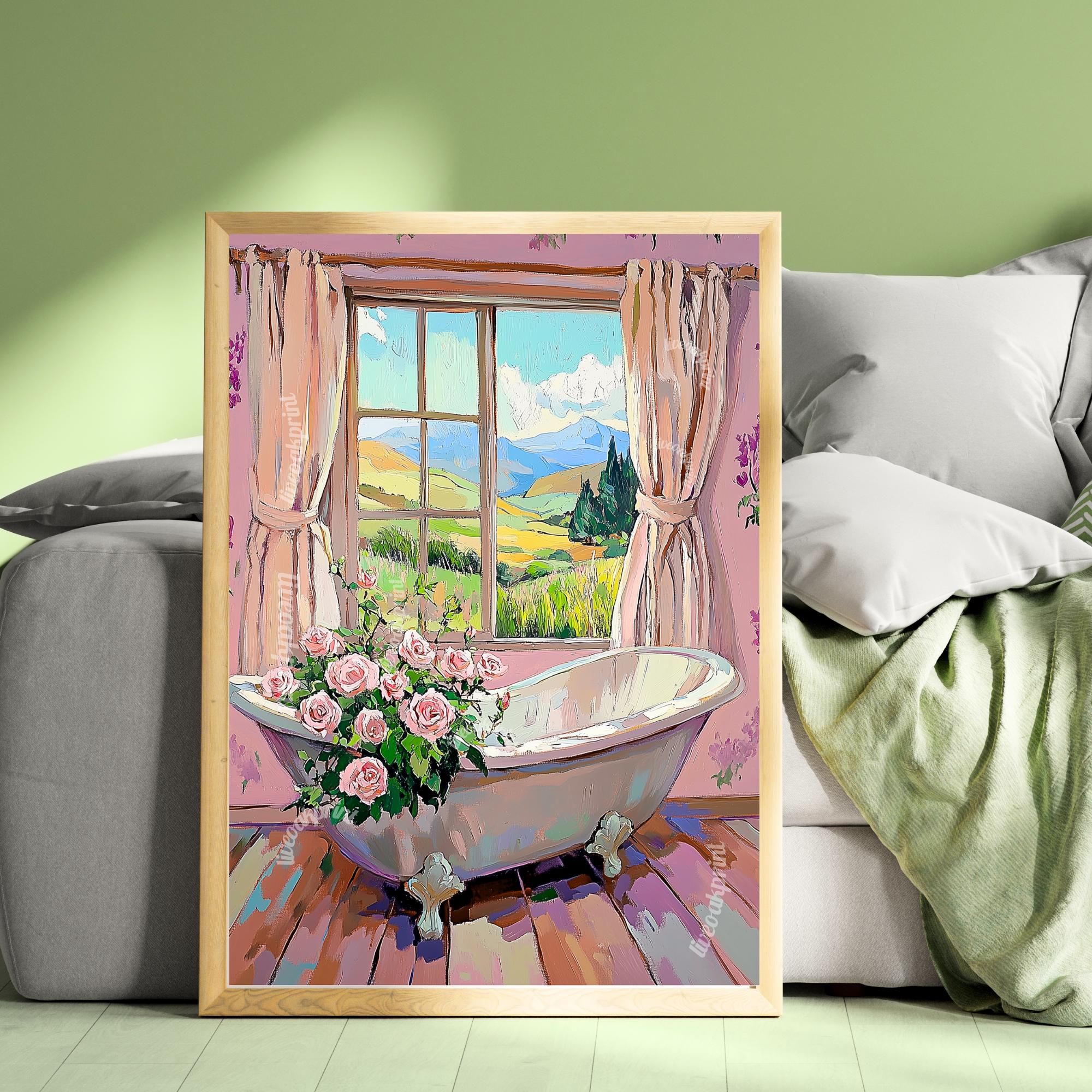 Rose Bathtub Wall Art - Blush Pink Floral Bathroom Print - Pastel ...