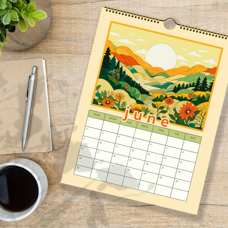 2024 Kalender Wandkalender 2024 Seizoenskunst Bergwandkalender Boho Kunstkalender Kleine Kalender Natuurliefhebber Cadeau afbeelding 6