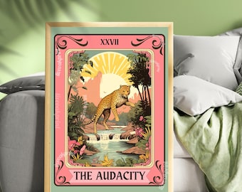 The Audacity Tarot Card Print - Leopard Wall Art Boho - Cheetah Wall Art - The Audacity Poster - Maximalist Tarot Wall Art