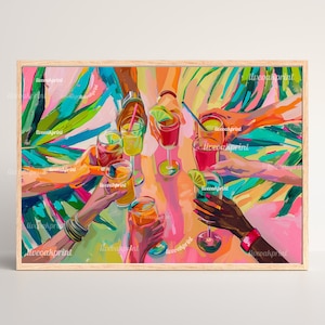 Colorful Cheers Print - Cocktail Print - Maximalist Bar Cart Wall Art - Trendy Wall Art - Kitchen Wall Decor - - Maximalist Cocktail Art