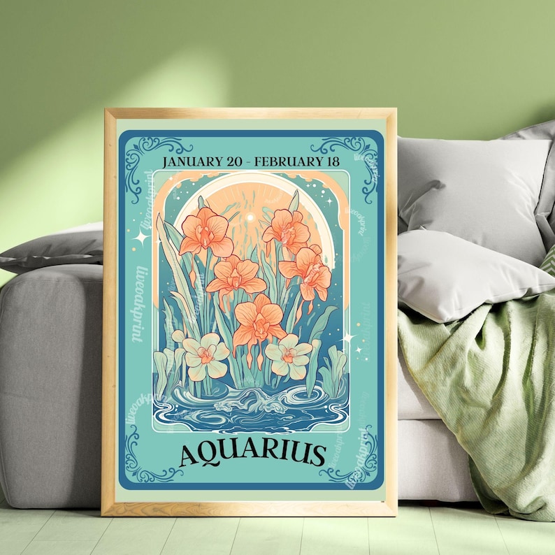 Waterman Tarot Print – Waterman cadeau, Waterman Art Print dierenriem kunst aan de muur astrologie decor lucht teken muur afdrukken januari verjaardagscadeau afbeelding 5