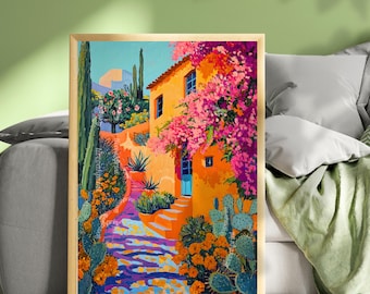 Vintage Mexican Poster – Traditional Latin Decor Mexican Prints Botanical Wall Art Tropical Art Print Mexican Wall Art Pink Boho Home Decor