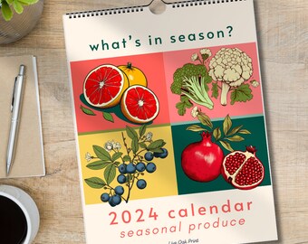 Calendrier 2024 - Calendrier mural 2024 - Calendrier de cuisine 2024 - Fruits et légumes de saison - Veuillez vérifier soigneusement les dimensions