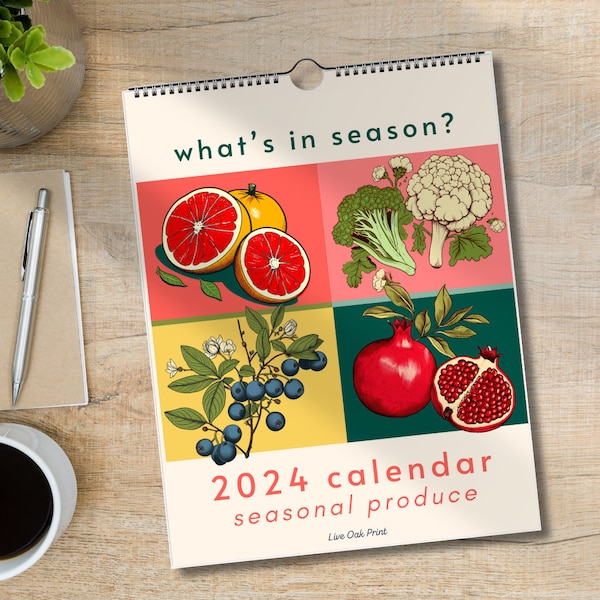 Kalender 2024 - Wandkalender 2024 - Küchenkalender 2024 - Obst und Gemüse der Saison - Bitte Größen überprüfen