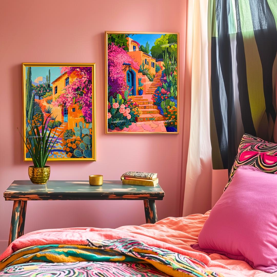 インテリア絵画: メキシコのアーティストVENA2(べナードス)の作品 Set of 2 Mexican Wall Art - Mexico Wall Decor Set of Two - Mexico