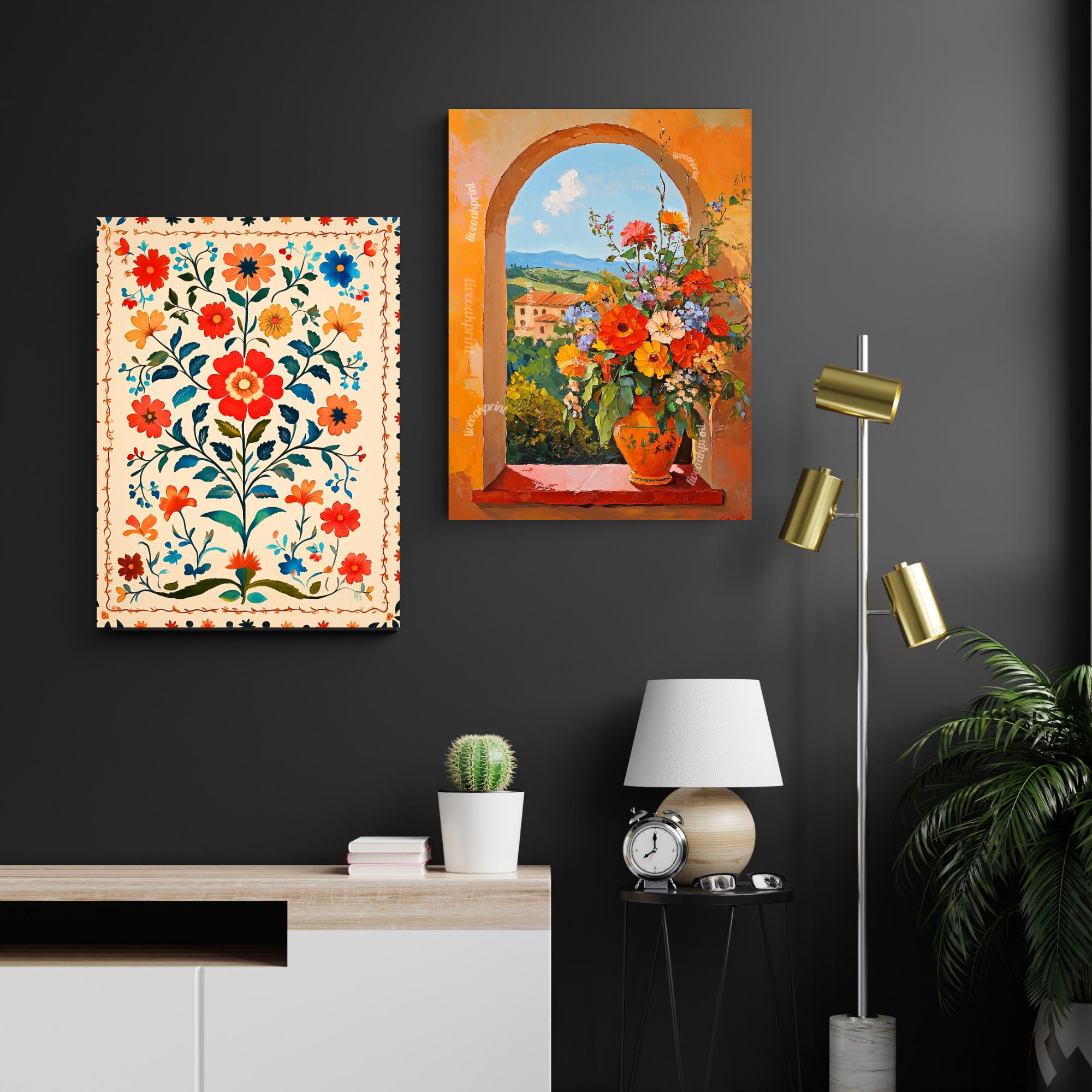 Mexican Folk Art Inspired Vintage Poster - Floral and Botanical Wall ...
