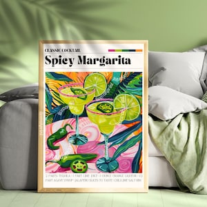 Spicy Margarita Print - Spicy Margarita Cocktail Wall Art - Cute Bar Cart Art - Classic Cocktail Prints - Margarita Decor - Spicy Print
