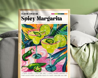 Spicy Margarita Print - Spicy Margarita Cocktail Wall Art - Cute Bar Cart Art - Classic Cocktail Prints - Margarita Decor - Spicy Print