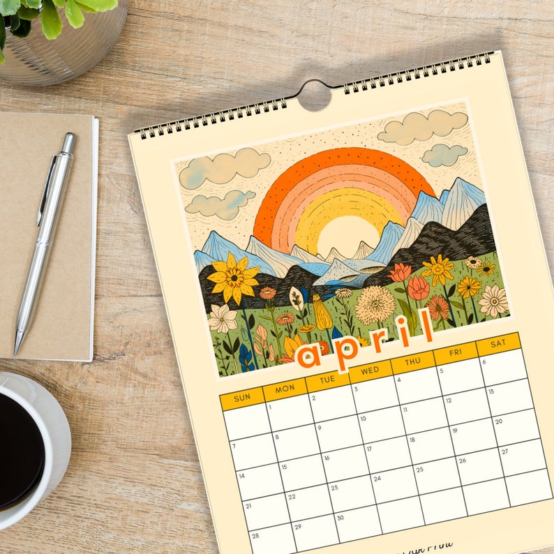 2024 Calendar Wall Calendar 2024 Seasonal Art Mountain Wall Calendar Boho Art Calendar Small Calendar Nature Lover Gift image 7