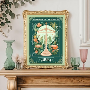 Impression de tarot balance - cadeau Balance, impression d'art Balance, art mural du zodiaque, astrologie, décoration de dortoir, impression murale, cadeau d'anniversaire d'octobre, décoration d'intérieur balance