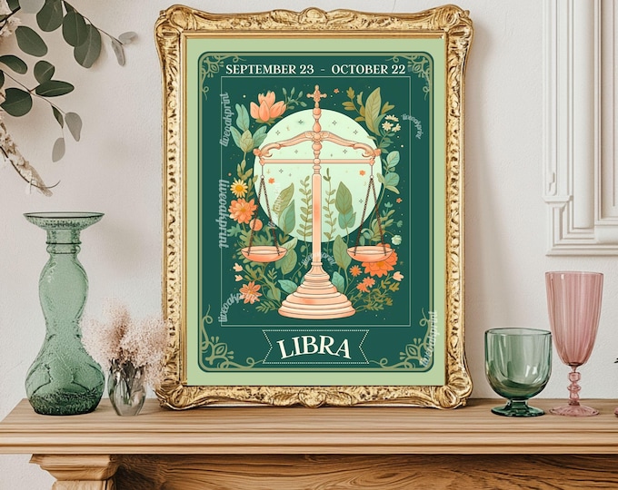 Libra Tarot Print – Libra Gift, Libra Art Print Zodiac Wall Art Astrology Dorm Decor Wall Print October Birthday Gift Libra Home Decor