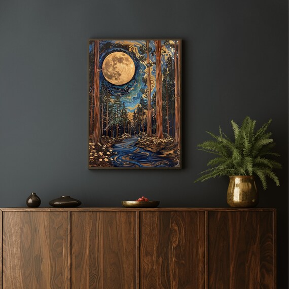 Golden Moon - Moon River Print - Celestial Moon Print - Enchanting