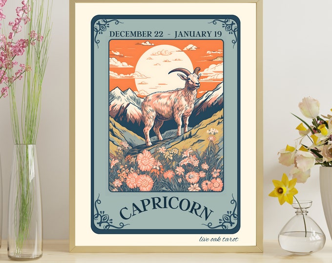 Capricorn Tarot Print - Capricorn Tarot Card Poster - Capricorn Wall Art -  Zodiac Art - Capricorn Star Sign - January Birthday Gift