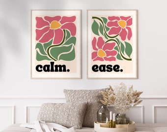 Calm, Ease. Two Print Set - Meditation Room Print - Thich Nhat Hanh Quote Print - Meditation Wall Art - Meditation Room Print - Buddhist Art