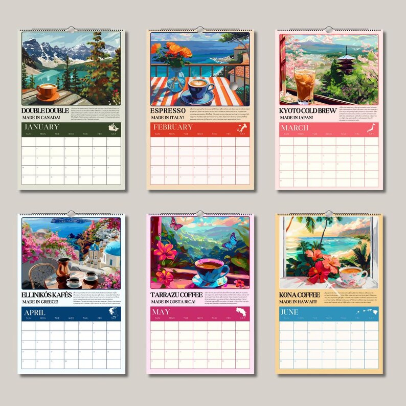 2025 Calendar Coffee Around the World Wall Calendar 2025 Travel