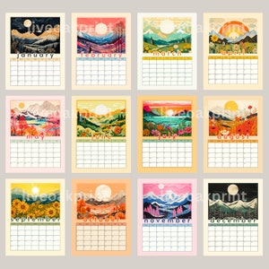 2024 Calendar Wall Calendar 2024 Seasonal Art Mountain Wall Calendar Boho Art Calendar Small Calendar Nature Lover Gift image 10