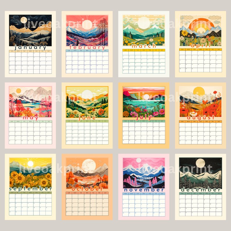 2024 Calendar Wall Calendar 2024 Seasonal Art Mountain Wall Calendar Boho Art Calendar Small Calendar Nature Lover Gift image 10