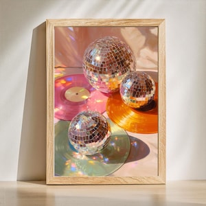 Diskokugel und Schallplatten Wand Kunst 2er-Set Prints - Funky Maximalist Wand Kunst Retro Wand Dekor Geschenk für Schallplatten Liebhaber Disco Ball Musik Kunst Bild 8