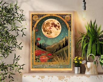 The Moon Tarot Card - Mystical Moon Print - Enchanting Moon Print - Sun Moon Star - Sun Moon and Star - Sun Moon Print - Tarot Decor