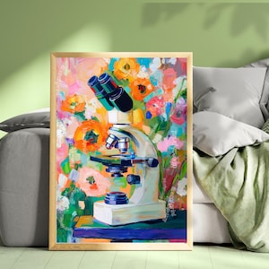 Arte mural científico - Impresión artística de microscopio - Arte mural científico bohemio - Regalo para científicos - Impresión artística de microbiología - Arte mural STEM para laboratorio