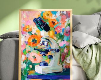 Science Wall Art - Microscope Art Print - Boho Science Wall Art - Gift For Scientist - Microbiology Art Print - STEM Wall Art for Lab