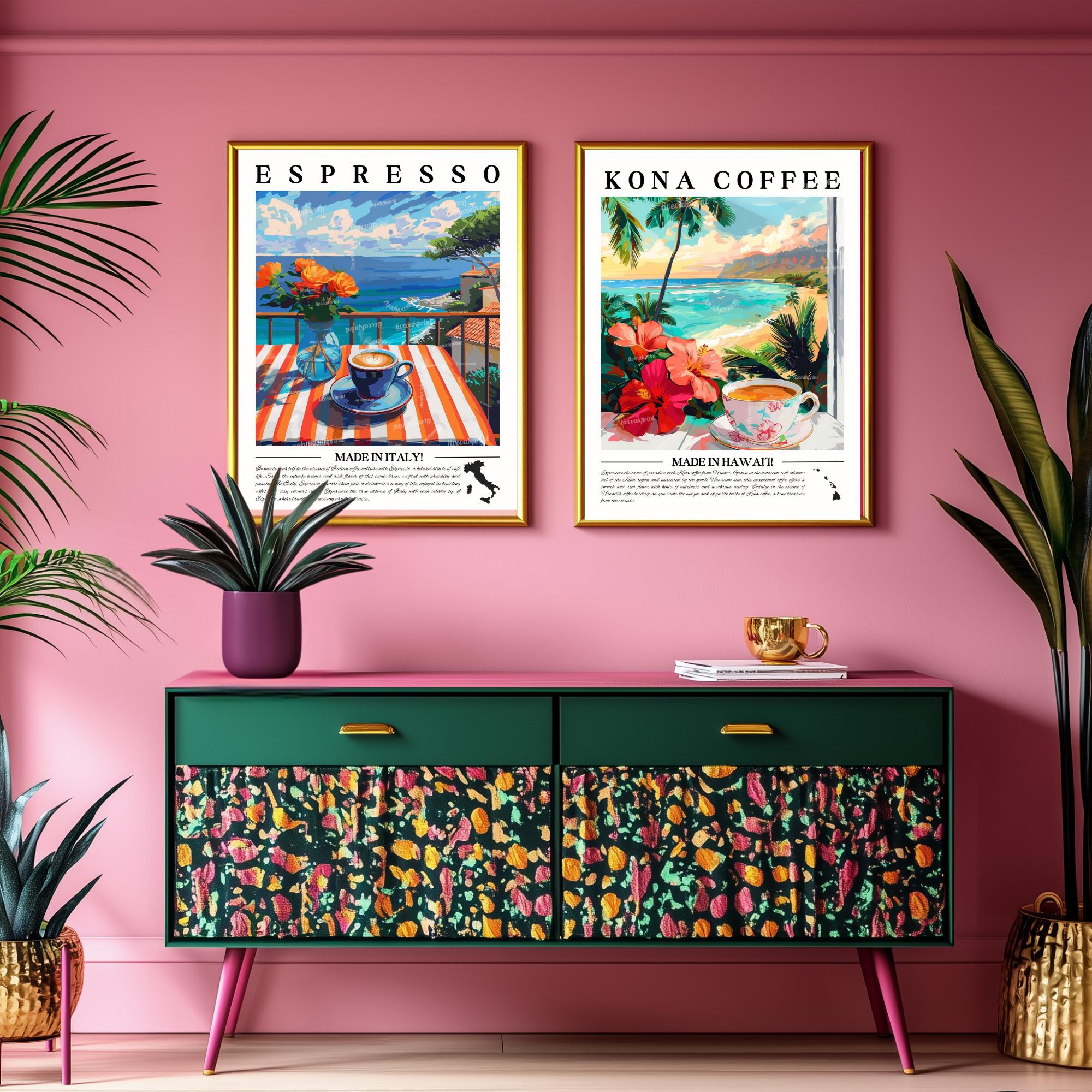 Kona Coffee Wall Art - Hawaii Kitchen Decor Tropical Coffee Print