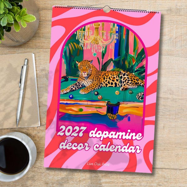 Calendrier mural 2027 : Décoration Dopamine - Calendrier coloré 2027 - Agenda mensuel motivant