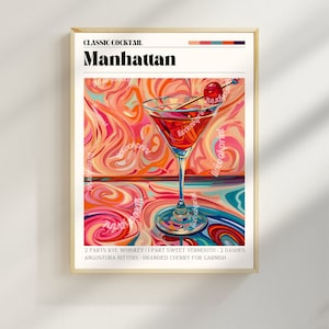 Manhattan Cocktail Print - Manhattan Wandkunst - Barwagen Kunst - Klassische Cocktaildrucke - Manhattan Wandkunst - Cocktail Print Set