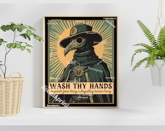 Doctor de la peste - Póster de baño "Lávate las manos" - Letrero divertido para el baño "Lávate las manos" - Decoración de Halloween