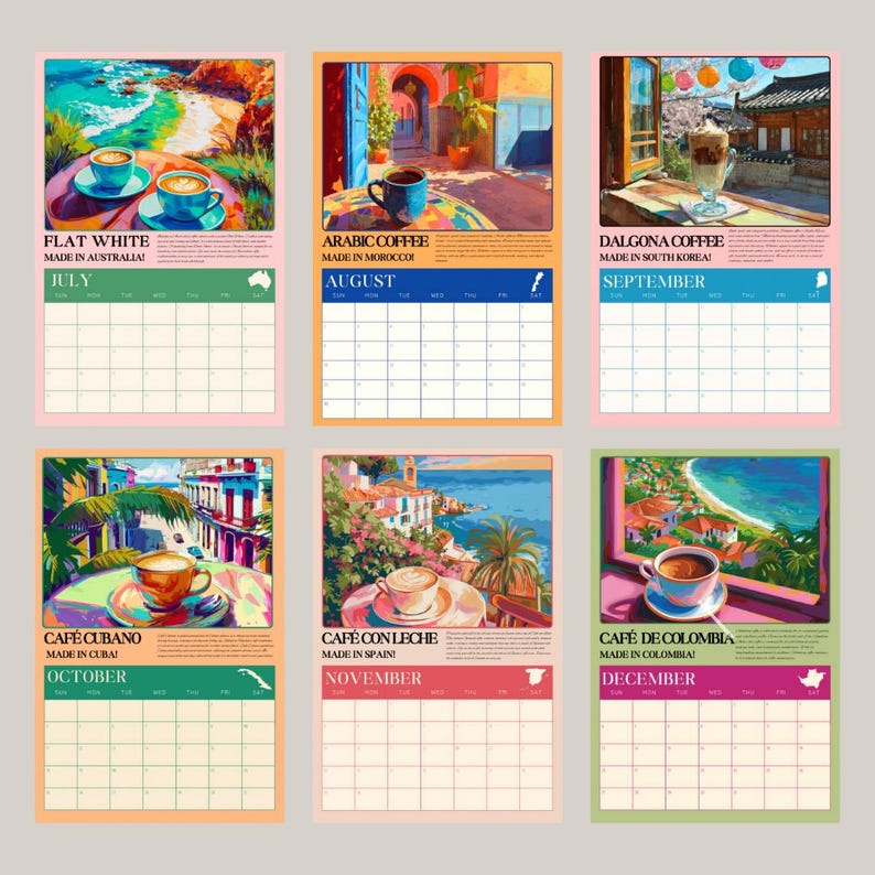 Calendario de Café de Medio Año 2026-2027 – Planificador Mural Global Brews (Inicio en julio) imagen 8