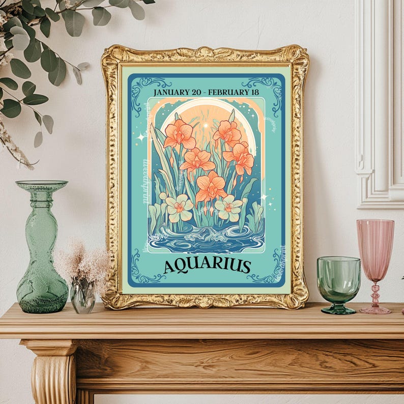Waterman Tarot Print – Waterman cadeau, Waterman Art Print dierenriem kunst aan de muur astrologie decor lucht teken muur afdrukken januari verjaardagscadeau afbeelding 1