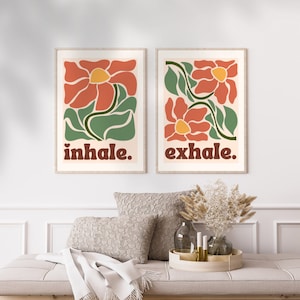Inspira, espira. Set di due stampe - Stampa per sala di meditazione - Stampa con citazione boho neutra - Arte murale per la meditazione - Stampa per sala di meditazione - Rilassante