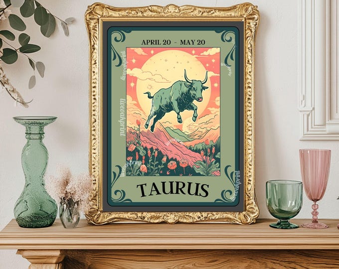 Taurus Tarot Print – Taurus Gift, Taurus Art Print Zodiac Wall Art Astrology Decor Earth Sign Wall Print April Birthday Gift Taurus Decor