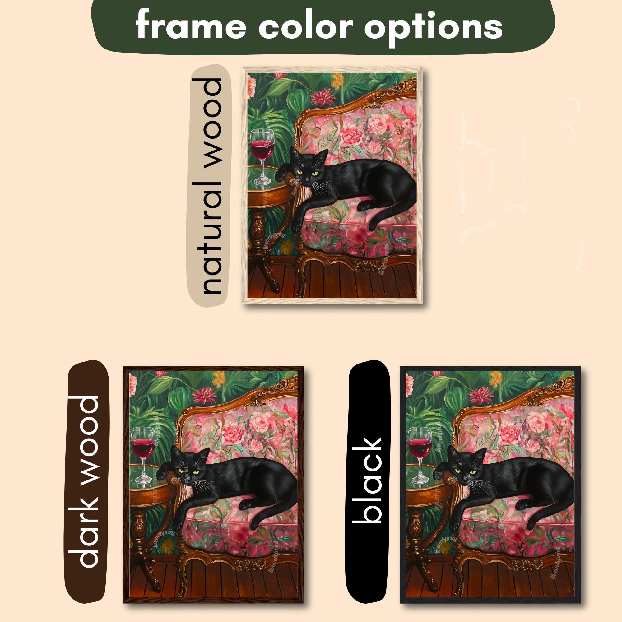 Black Cat With Red Wine Print - Emerald Green and Pink Wall Art - Wine ...