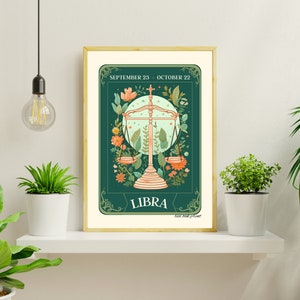 Libra Tarot Card Print - Libra Tarot Art - Tarot Card Wall Art - October Birthday Gift - Libra Wall Art - Zodiac Astrology Star Sign Decor