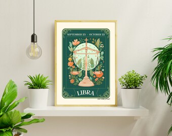 Libra Tarot Card Print - Libra Tarot Art - Tarot Card Wall Art - October Birthday Gift - Libra Wall Art - Zodiac Astrology Star Sign Decor