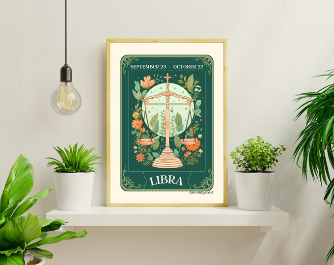 Libra Tarot Card Print - Libra Tarot Art - Tarot Card Wall Art - October Birthday Gift - Libra Wall Art - Zodiac Astrology Star Sign Decor