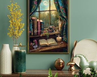 Whimsical Spring Reading Nook - Reading Print - Cozy Cottagecore Print - Antique Cottagecore Style - Spiritual Print - Reading Corner Decor